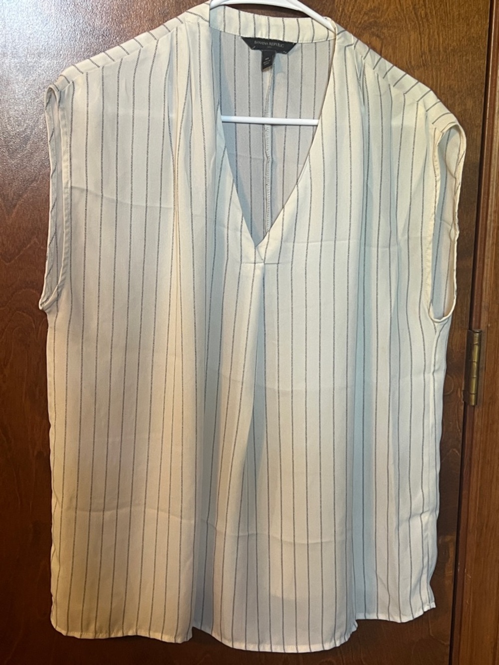 Banana Republic White Sleeveless V-Neck Blouse with Navy Stripes
